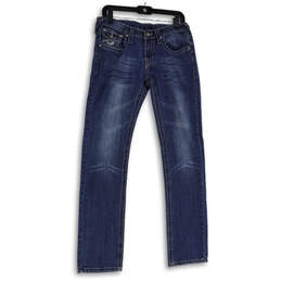 Womens Blue Denim Medium Wash 5 Pocket Design Straight Leg Jeans Size 30