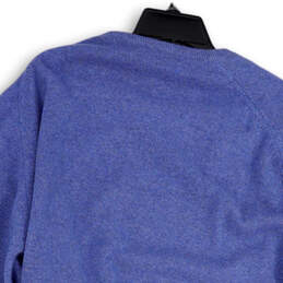 Mens Blue Tight Knit V-Neck Long Sleeve Pullover Sweater Size Large