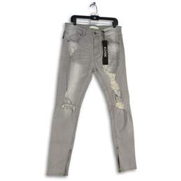NWT KDNK Womens Gray Denim Distressed Tapered Leg Skinny Jeans Size 34