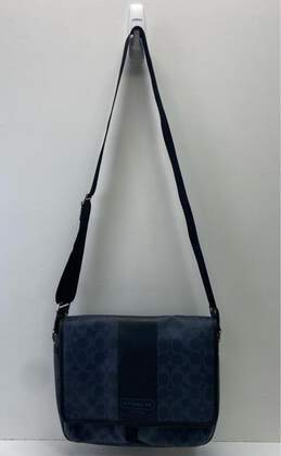 Coach Signature Heritage Stripe Blue/Black Leather Crossbody Messenger Bag