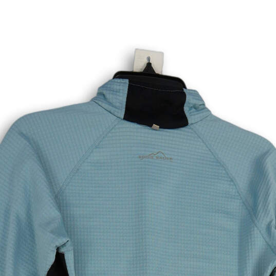 Womens Turquoise Black Long Sleeve 1/4 Zip Mock Neck Pockets Jacket Size MT image number 4