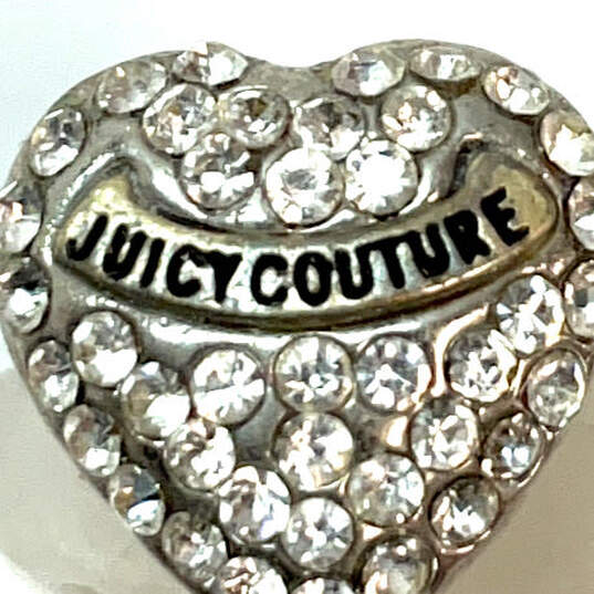 Designer Juicy Couture Silver-Tone Logo Rhinestone Heart Stud Earrings image number 3