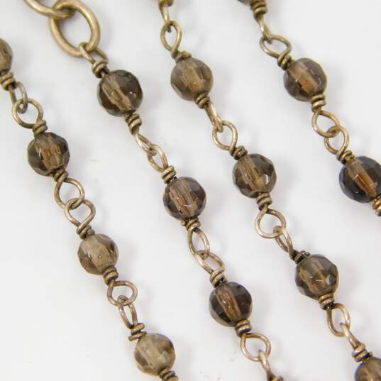 Rustic 925 Smoky Quartz Station Necklace Scroll Drop Earrings & Leaves Band Ring image number 8