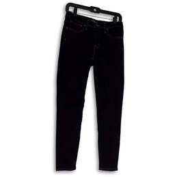 Womens Blue Denim Dark Wash Pockets Stretch Skinny Leg Jeans Size 27x28