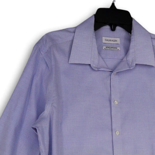 Mens Blue Check Infinite Non-Iron Slim Fit Stretch Dress Shirt Sz 16 36/37 image number 3