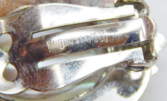 Vintage Whiting & Davis Silver Tone & Faux Mother of Pearl Clip-On Earrings 14.4g image number 5