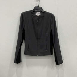 Womens Gray Long Sleeve Front Pocket Regular Fit Full-Zip Jacket Size 12
