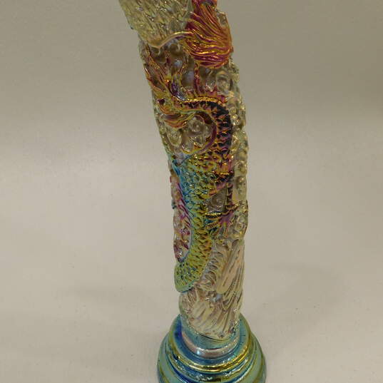 Vintage Iridescent Dragon Pattern Faux Carved Horn Statues Decor image number 13