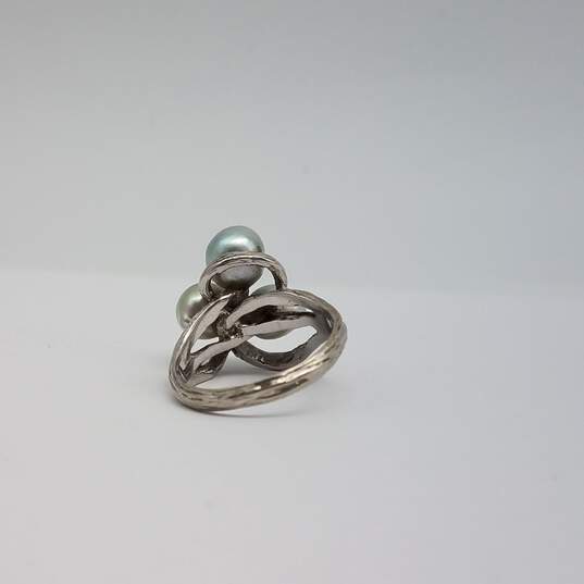 Textured 14k White Gold Triple Fw Pearl Sz 7 1/2 Ring 6.3g image number 7