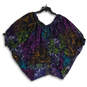 Womens Navy Blue Abstract Printed Bat Sleeve Cropped Blouse Top Size Large image number 2