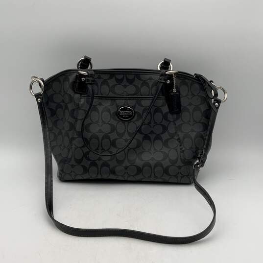 Coach Womens Black Gray Leather Monogram Adjustable Strap Crossbody Bag Purse image number 1