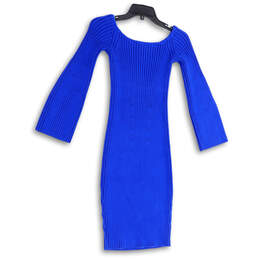 NWT Womens Blue Round Neck Long Sleeve Ribbed Knit Sweater Dress Size XS-XL alternative image