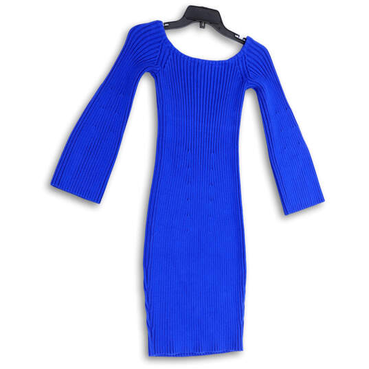 NWT Womens Blue Round Neck Long Sleeve Ribbed Knit Sweater Dress Size XS-XL image number 2