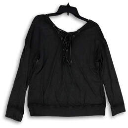 NWT Womens Black Long Sleeve Lace V-Neck Pullover Sweater Size Large