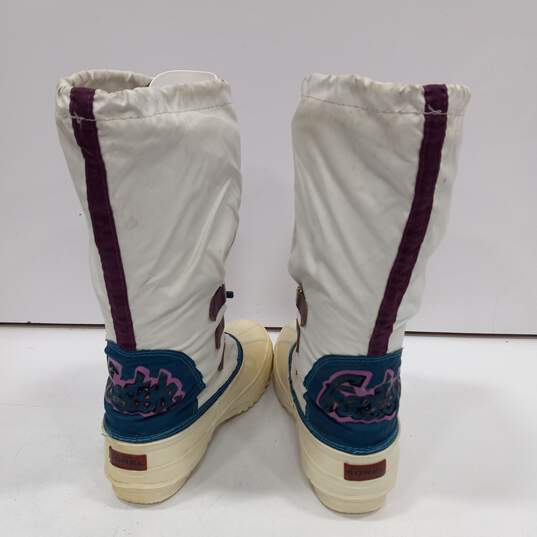 Vintage 90s Sorel Freestyle White, Purple, And Teal Snow Boots Size 9 image number 4