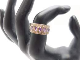 Contemporary 925 Fancy Flat Ovals Linked Long Chain Necklace & Purple & Clear Cubic Zirconia Band Ring 45.4g alternative image