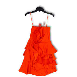 NWT Womens Orange Cascade Ruffle Strapless Layered Short A-Line Dress Sz 2