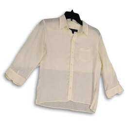 Womens White Spread Collar Long Sleeve Classic Button-Up Shirt Size 12