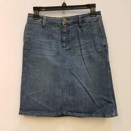 Womens Blue Cotton Blend Flat Front Pockets Denim A-Line Skirt Size 2