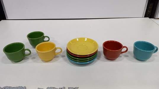 10 pcs Multicolor Fiesta Ware Cups w/ Matching Saucers image number 1
