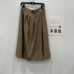 Gucci Womens Tan Pleated Side Slit Midi School A-Line Skirt With COA
