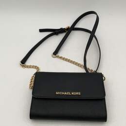 Michael Kors Womens Black Gold Chain Strap Inner Pocket Crossbody Bag Purse