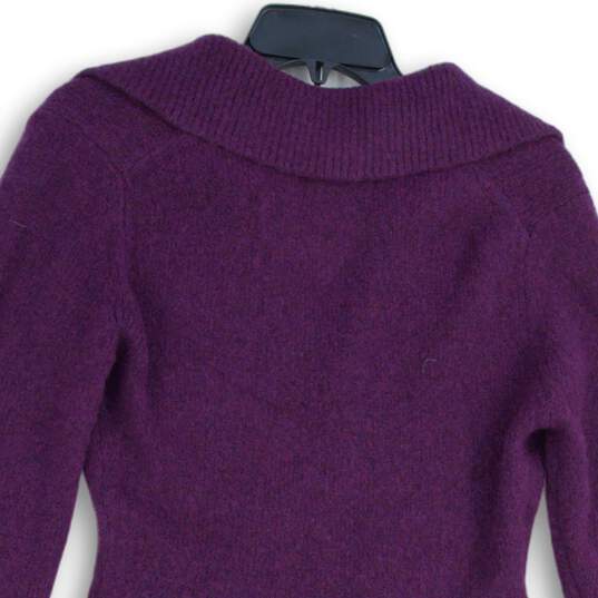 NWT BR Womens Purple Knitted Spread Collar Long Sleeve Short Mini Dress Size M image number 4