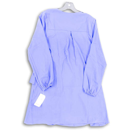 NWT Womens Blue Balloon Sleeve Tie Neck Shift Dress Size Medium image number 2