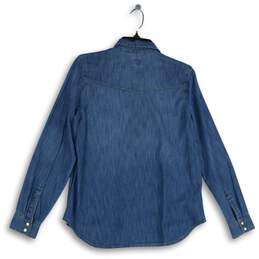 NWT Womens Blue Denim Spread Collar Long Sleeve Button-Up Shirt Size M alternative image