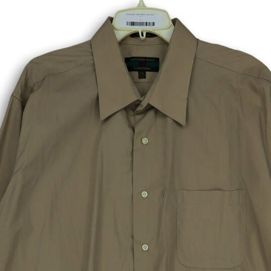 Mens Tan Long Sleeve Collared Pocket Button-Front Dress Shirt Size 3XLT image number 3