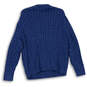 Mens Blue Cable-Knit Crew Neck Long Sleeve Classic Pullover Sweater Size XL image number 2