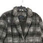 Womens Gray Plaid Notch Lapel Long Sleeve Flap Pocket Overcoat Size L image number 3