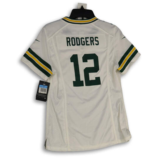 Womens White Green Bay Packers Aaron Rodgers #12 NFL Football Jersey Size M image number 2