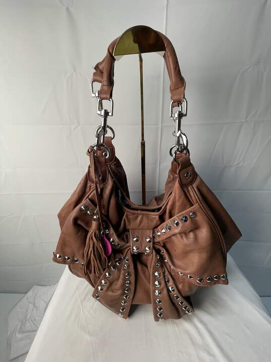 Betsey Johnson Brown Hobo Bag w/Metal Studs image number 4