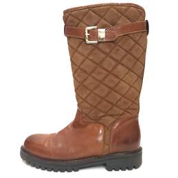 Exeter Brown Quilted Suede Leather Riding Shearling Boots Women's Size 39