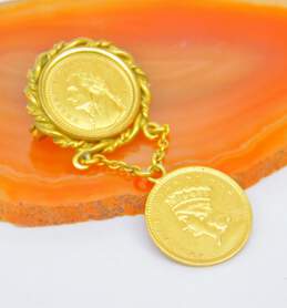 Antique 22K Yellow Gold Indian Head Princess & Louisiana Purchase One Dollar Coin Pin 5.1g