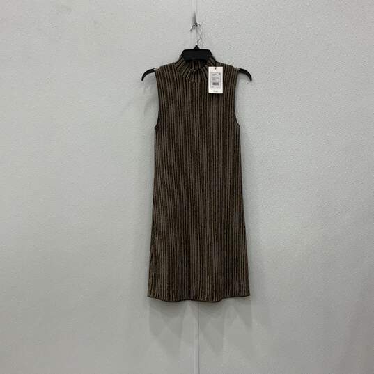 NWT Womens Brown Striped Mock Neck Sleeveless Knee Length Shift Dress image number 1