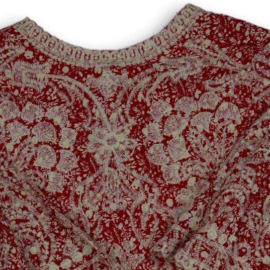 NWT Womens Red Floral Ivory 3/4 Sleeve Round Neck Pullover Blouse Size M image number 3