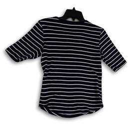 Womens Blue White Striped Short Sleeve Button Henley T-Shirt Size XS alternative image