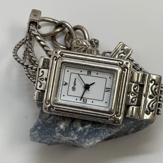 Designer Brighton Tivoli Silver-Tone Chain Strap Square Quartz Wristwatch image number 1