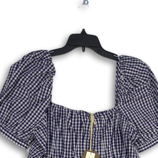 NWT Womens Blue White Check Short Sleeve Square Neck Mini Dress Size Large image number 3