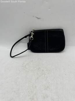 Coach Womens Black Pebbled Leather Bag Charm Top Zipper Wristlet Wallet