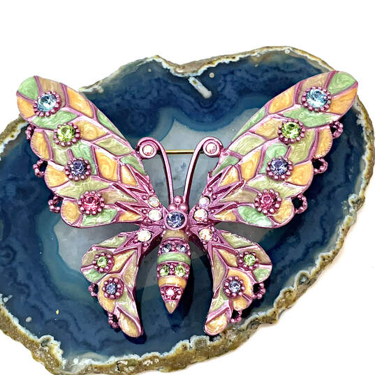 Designer Joan Rivers Gold-Tone Pink Enamel Rhinestones Butterfly Brooch Pin image number 1
