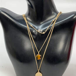 Designer J. Crew Gold-Tone Link Chain Triple Strand Clasp Pendant Necklace