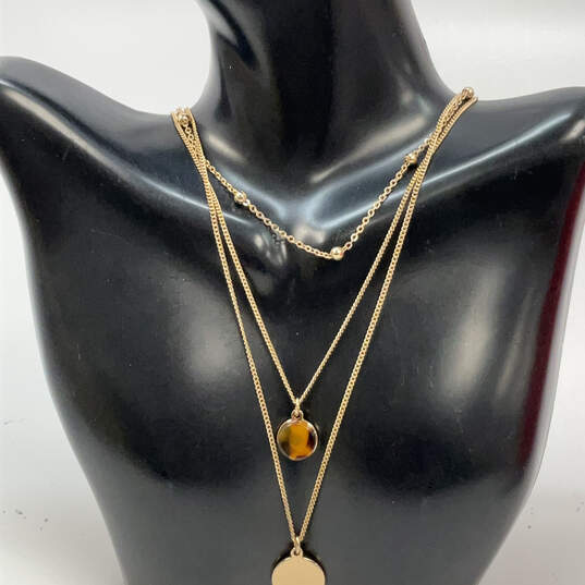 Designer J. Crew Gold-Tone Link Chain Triple Strand Clasp Pendant Necklace image number 1