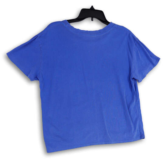 Womens Blue Round Neck Cap Sleeve Pullover Cropped T-Shirt Size Medium image number 2