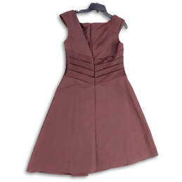 Womens Brown Pleated V-Neck Sleeveless Back Zip A-Line Dress Size 12 alternative image
