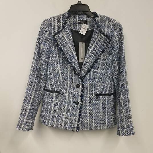 NWT Womens Blue Fringed Long Sleeve Single Breasted Blazer Jacket Size 12 image number 1