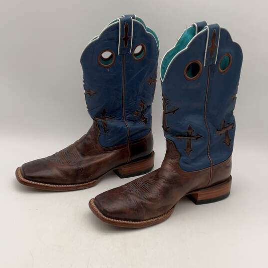 Ariat Mens 10007679 Blue Brown Leather Mid-Calf Cowboy Western Boot Size 10.5D image number 2