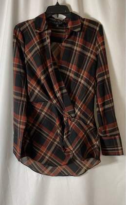 NWT Laundry By Shelli Segal Womens Multicolor Rust Plaid Blouse Top Size Large